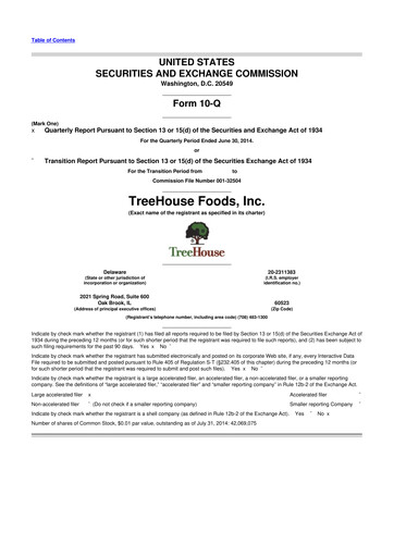 Miniature TreeHouse Foods
 10-Q Rapport trimestriel 2014 