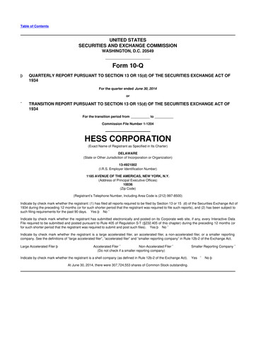 Thumbnail Hess 10-Q Quarterly Report FY2014 