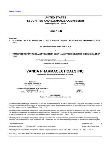 Thumbnail Vanda Pharmaceuticals 10-Q Quarterly Report FY2014 