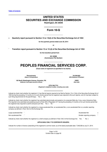 Thumbnail Peoples Financial Services 10-Q Quarterly Report FY2014 