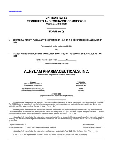 Thumbnail Alnylam Pharmaceuticals
 10-Q Quarterly Report FY2014 