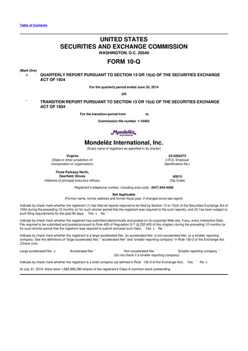 Thumbnail Mondelez International 10-Q Quarterly Report FY2014 