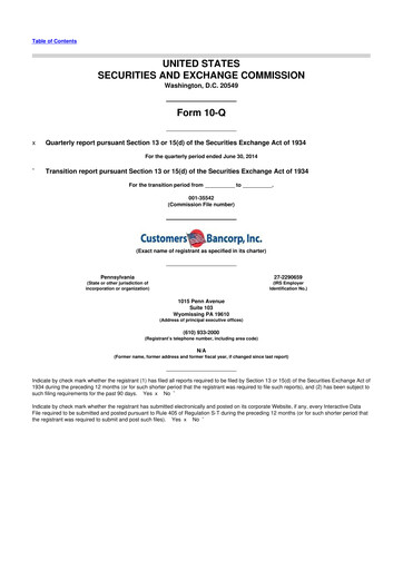 Thumbnail Customers Bancorp
 10-Q Quarterly Report FY2014 