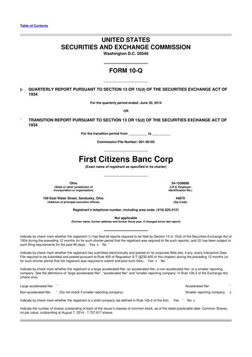 Thumbnail Civista Bancshares
 10-Q Quarterly Report FY2014 