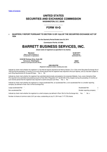 Thumbnail Barrett Business Services 10-Q Quarterly Report FY2014 