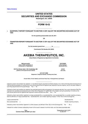 Vorschaubild Akebia Therapeutics 10-Q Quartalsbericht 2014 