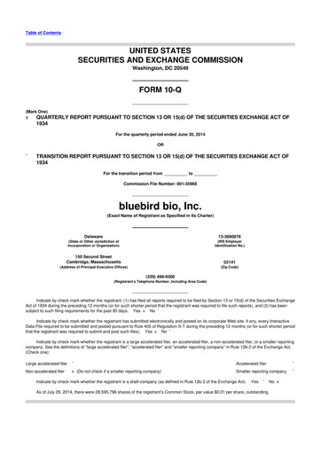 Thumbnail bluebird bio
 10-Q Quarterly Report FY 