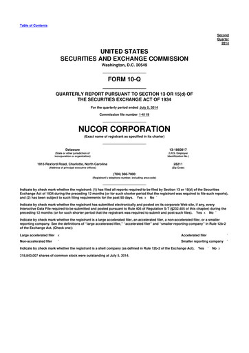 Thumbnail Nucor
 10-Q Quarterly Report FY2014 