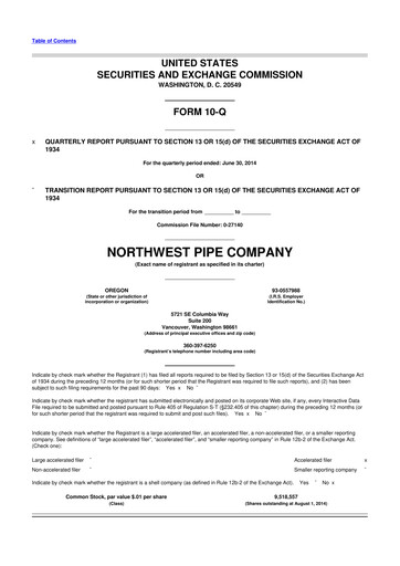 Miniature Northwest Pipe Company
 10-Q Rapport trimestriel 2014 