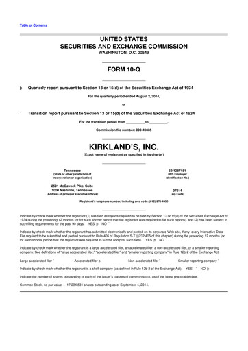 Thumbnail Kirkland's 10-Q Quarterly Report FY 