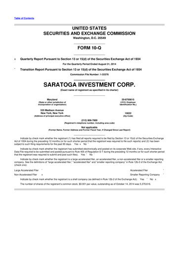 Thumbnail Saratoga Investment 10-Q Quarterly Report FY 