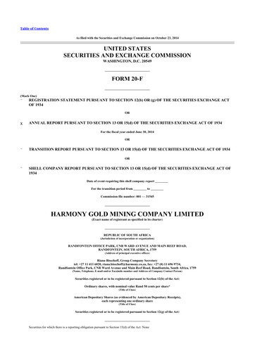 Thumbnail Harmony Gold 20-F Annual Report 