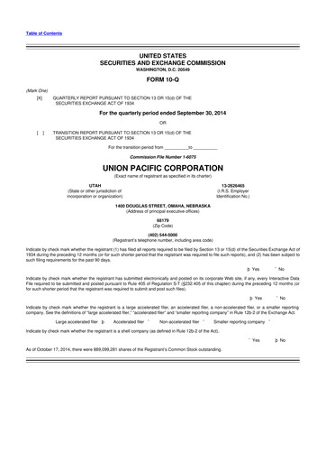 Thumbnail Union Pacific Corporation 10-Q Quarterly Report FY2014 