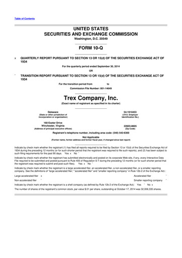 Miniature Trex 10-Q Rapport trimestriel 2014 