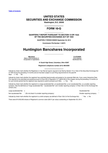 Thumbnail Huntington Bancshares
 10-Q Quarterly Report FY2014 