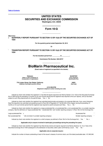 Thumbnail BioMarin Pharmaceutical 10-Q Quarterly Report FY2014 