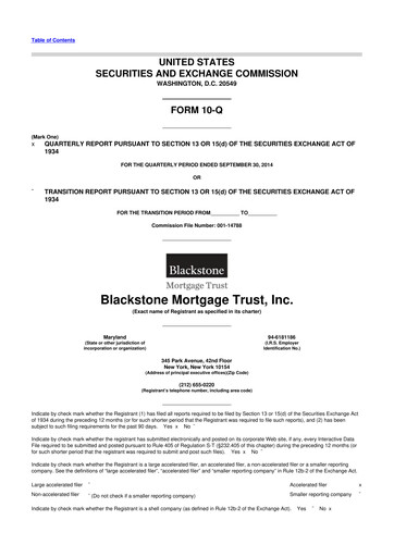 Miniature Blackstone Mortgage Trust
 10-Q Rapport trimestriel 2014 