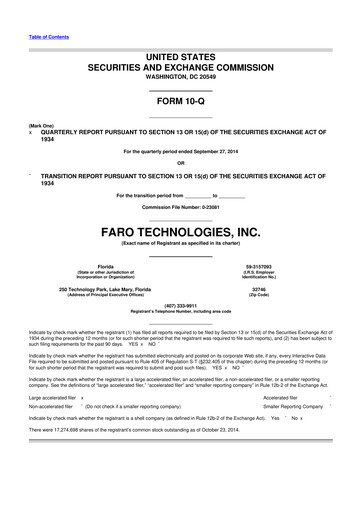Thumbnail Faro Technologies
 10-Q Quarterly Report FY2014 