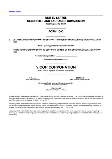 Thumbnail Vicor
 10-Q Quarterly Report FY2014 