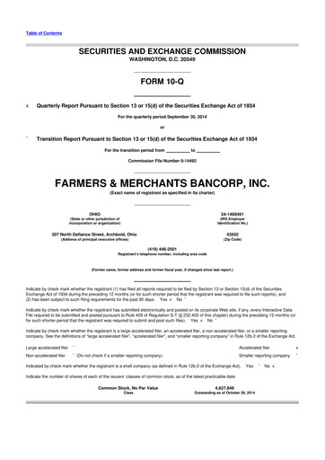 Thumbnail Farmers & Merchants Bancorp 10-Q Quarterly Report FY2014 