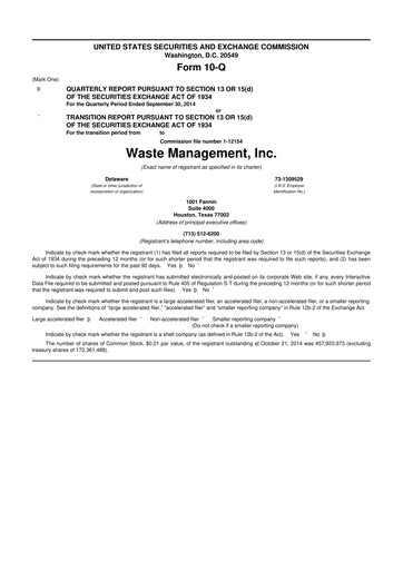 Thumbnail Waste Management 10-Q Quarterly Report FY2014 