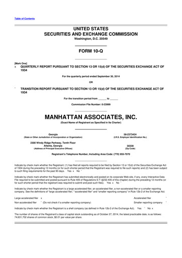 Thumbnail Manhattan Associates
 10-Q Quarterly Report FY2014 