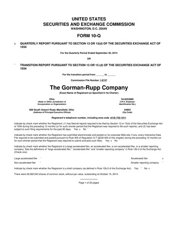 Thumbnail Gorman-Rupp 10-Q Quarterly Report FY2014 