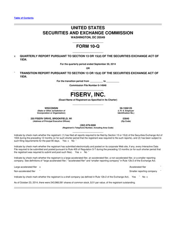 Thumbnail Fiserv 10-Q Quarterly Report FY2014 