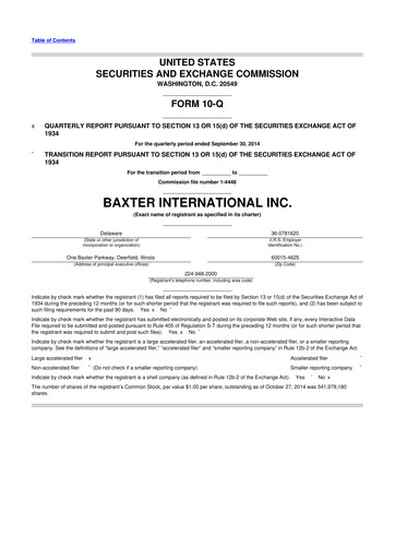 Thumbnail Baxter 10-Q Quarterly Report FY2014 