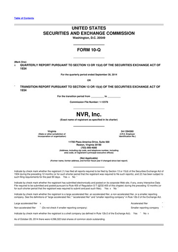 Vorschaubild NVR 10-Q Quartalsbericht 2014 