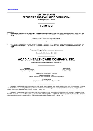 Thumbnail Acadia Healthcare
 10-Q Quarterly Report FY2014 