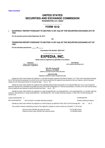 Vorschaubild Expedia Group 10-Q Quartalsbericht 2014 