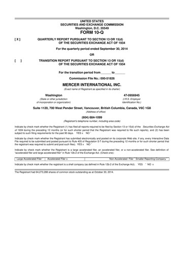 Vorschaubild Mercer International 10-Q Quartalsbericht 2014 