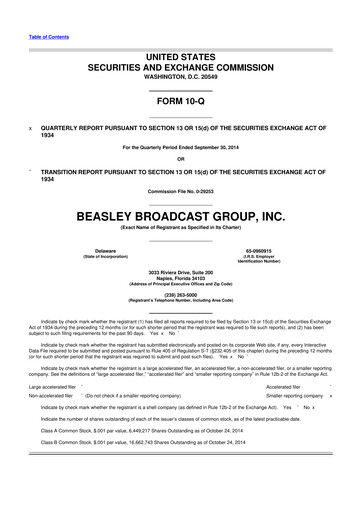 Thumbnail Beasley Broadcast Group
 10-Q Quarterly Report FY2014 