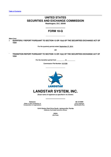 Miniature Landstar System
 10-Q Rapport trimestriel 2014 