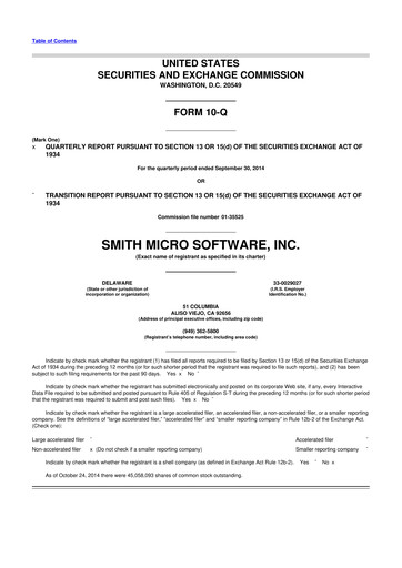 Miniature Smith Micro Software
 10-Q Rapport trimestriel 2014 