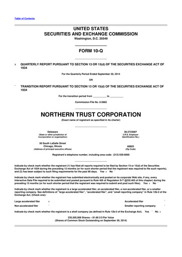 Thumbnail Northern Trust
 10-Q Quarterly Report FY2014 