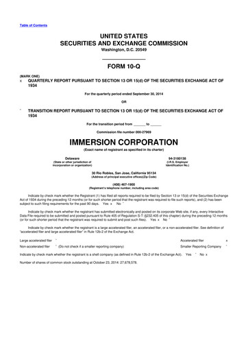 Thumbnail Immersion Corporation
 10-Q Quarterly Report FY2014 