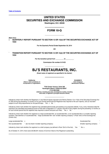 Thumbnail BJ's Restaurants
 10-Q Quarterly Report FY2014 