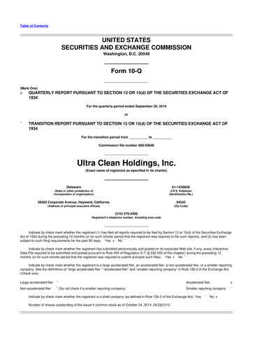 Vorschaubild UCT (Ultra Clean Holdings) 10-Q Quartalsbericht 2014 