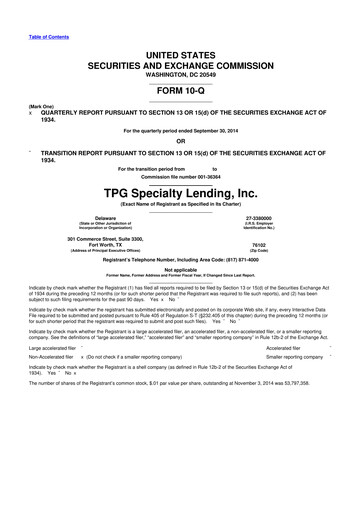 Thumbnail Sixth Street Specialty Lending 10-Q Quarterly Report FY 