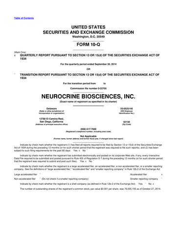 Thumbnail Neurocrine Biosciences
 10-Q Quarterly Report FY2014 