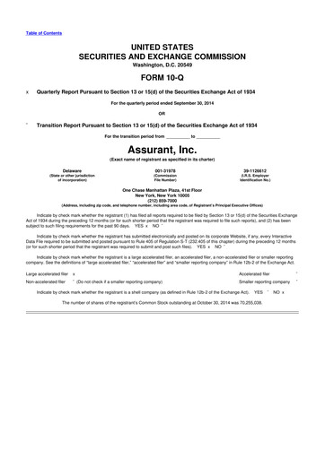 Thumbnail Assurant 10-Q Quarterly Report FY2014 