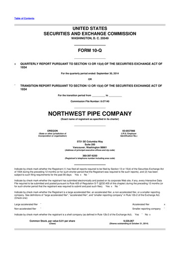 Miniature Northwest Pipe Company
 10-Q Rapport trimestriel 2014 