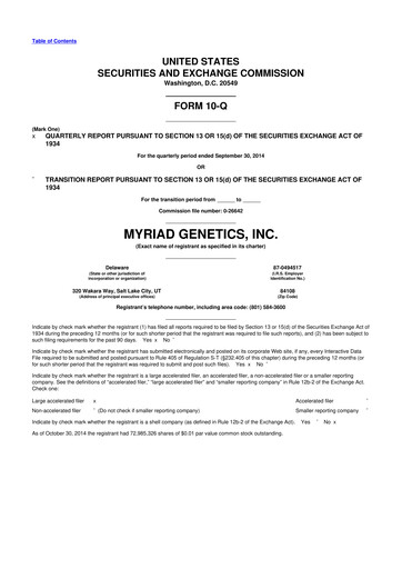 Thumbnail Myriad Genetics 10-Q Quarterly Report FY2015 