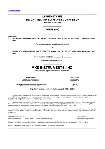 Thumbnail MKS Instruments 10-Q Quarterly Report FY2014 