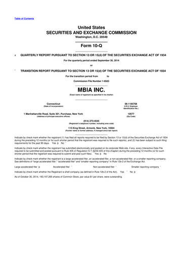 Thumbnail MBIA 10-Q Quarterly Report FY2014 