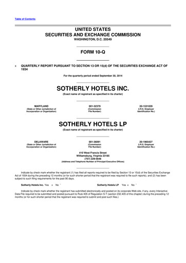 Miniature Sotherly Hotels 10-Q Rapport trimestriel  