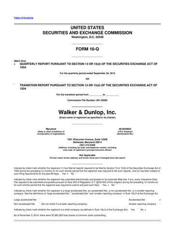 Miniature Walker & Dunlop

 10-Q Rapport trimestriel 2014 