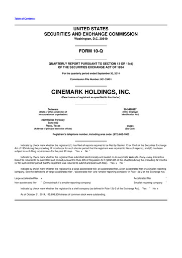 Thumbnail Cinemark Theatres
 10-Q Quarterly Report FY 